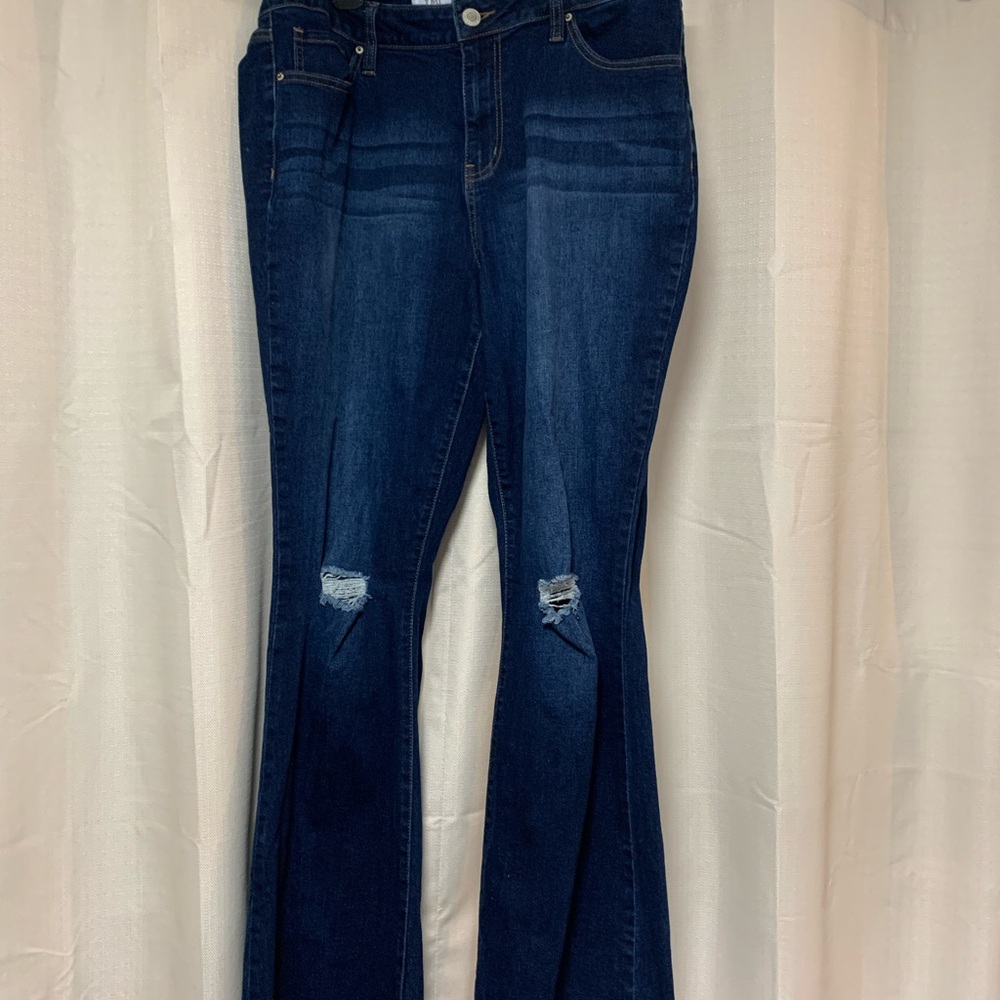 Dark Blue Distressed Women's Flare Jeans